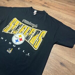 Vintage 1997 Riddell Pittsburgh Steelers Black T-Shirt Mens XXL 90s NFL USA Made